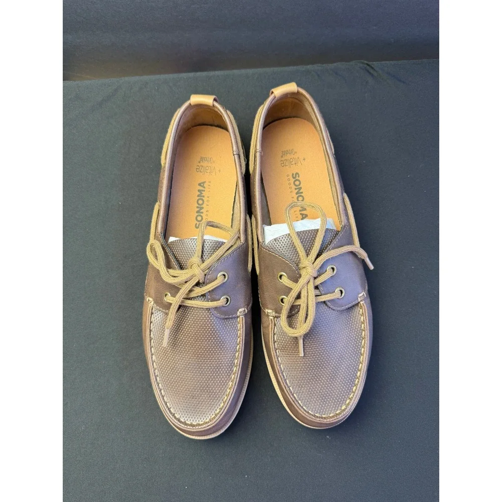 Sonoma Mitchell Boat Shoes Sz 12 Brown Ortholite Cushioned‎ Nautical Deck Loafer